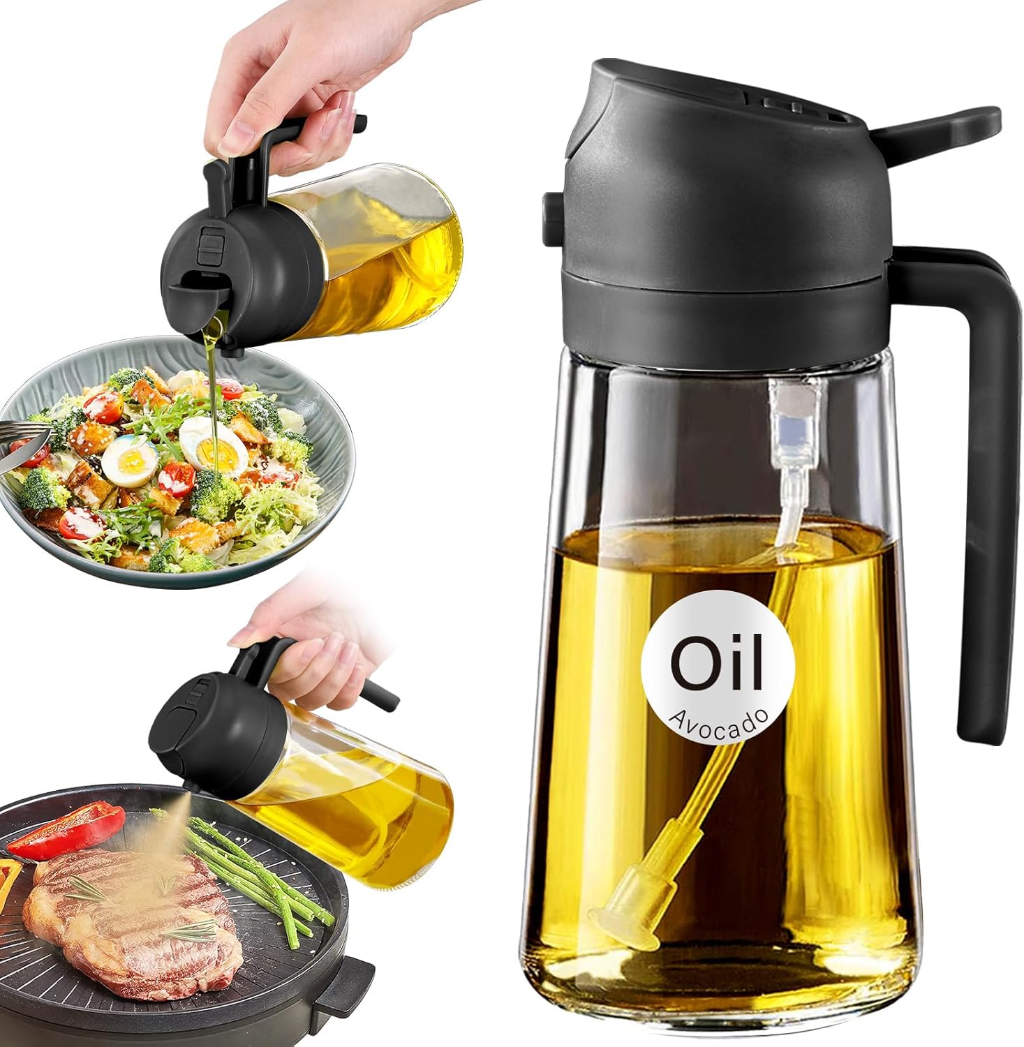 YARRAMATE 16oz Glass Olive Oil Sprayer – 2-in-1 Oil Dispenser for Healthy Cooking