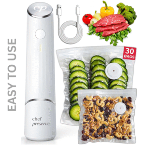 Chef Preserve Compact Vacuum Sealer – Portable Handheld Food Sealer with 30 Reusable Bags