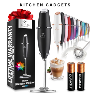 Zulay Kitchen Powerful Milk Frother Wand – Electric Handheld Foam Maker for Coffee, Latte, Cappuccino & Matcha (Black)