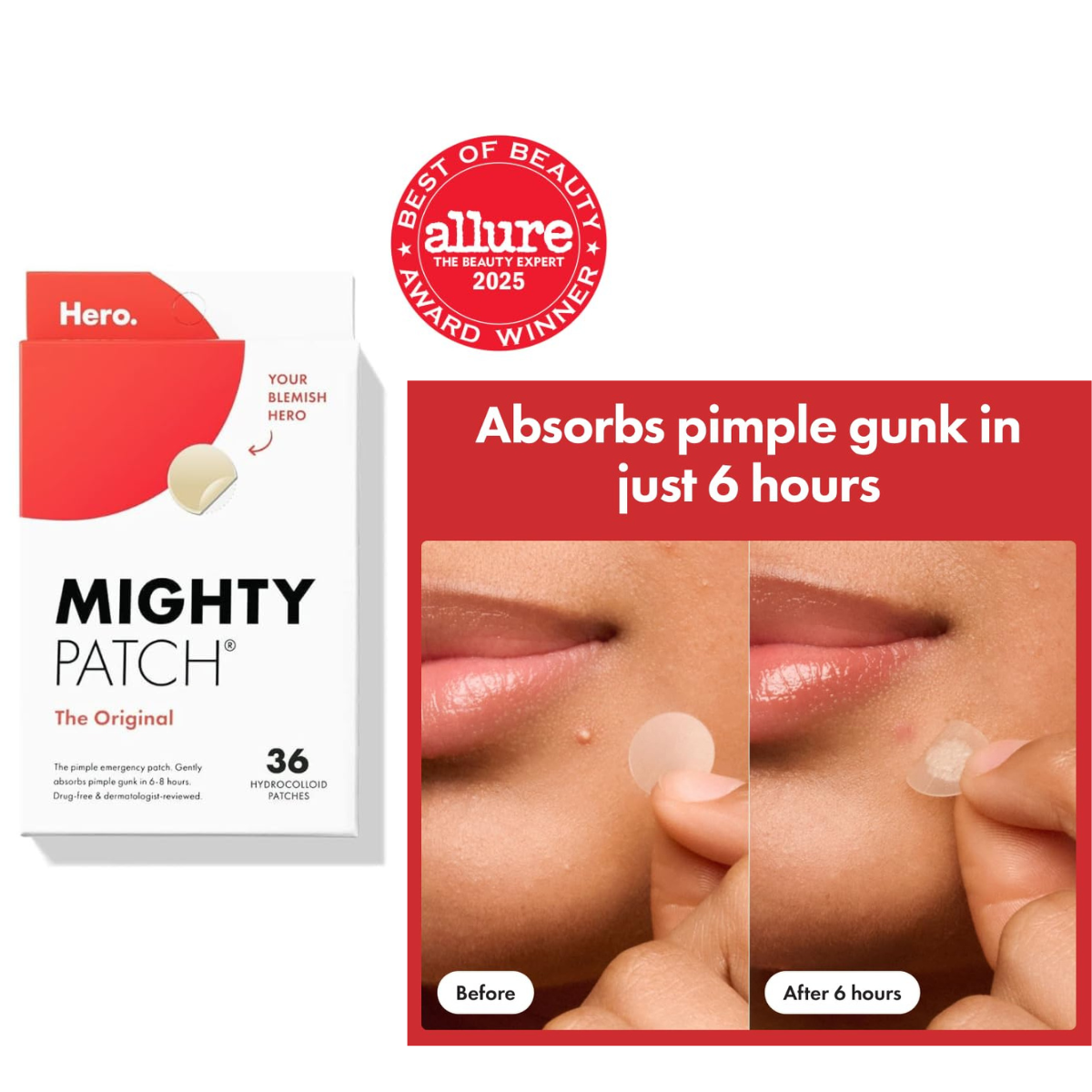 Mighty Patch™ Original Hydrocolloid Acne Pimple Patches by Hero Cosmetics (36 Count)