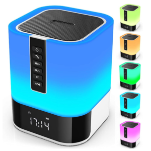 5-in-1 Night Light Bluetooth Speaker with Alarm Clock – Touch Control Color Changing Bedside Lamp for Kids & Teens