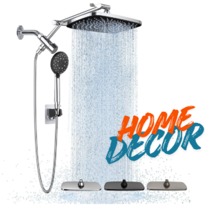 Veken Wide High Pressure Rain Shower Head with Handheld – Dual Shower System with Multi Spray Modes & 15” Metal Extension Arm (Chrome Silver)
