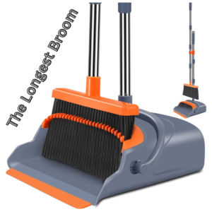 kelamayi Upgrade Broom and Dustpan Set – Self-Cleaning Stand Up Broom for Indoor & Outdoor Use (Gray & Orange)