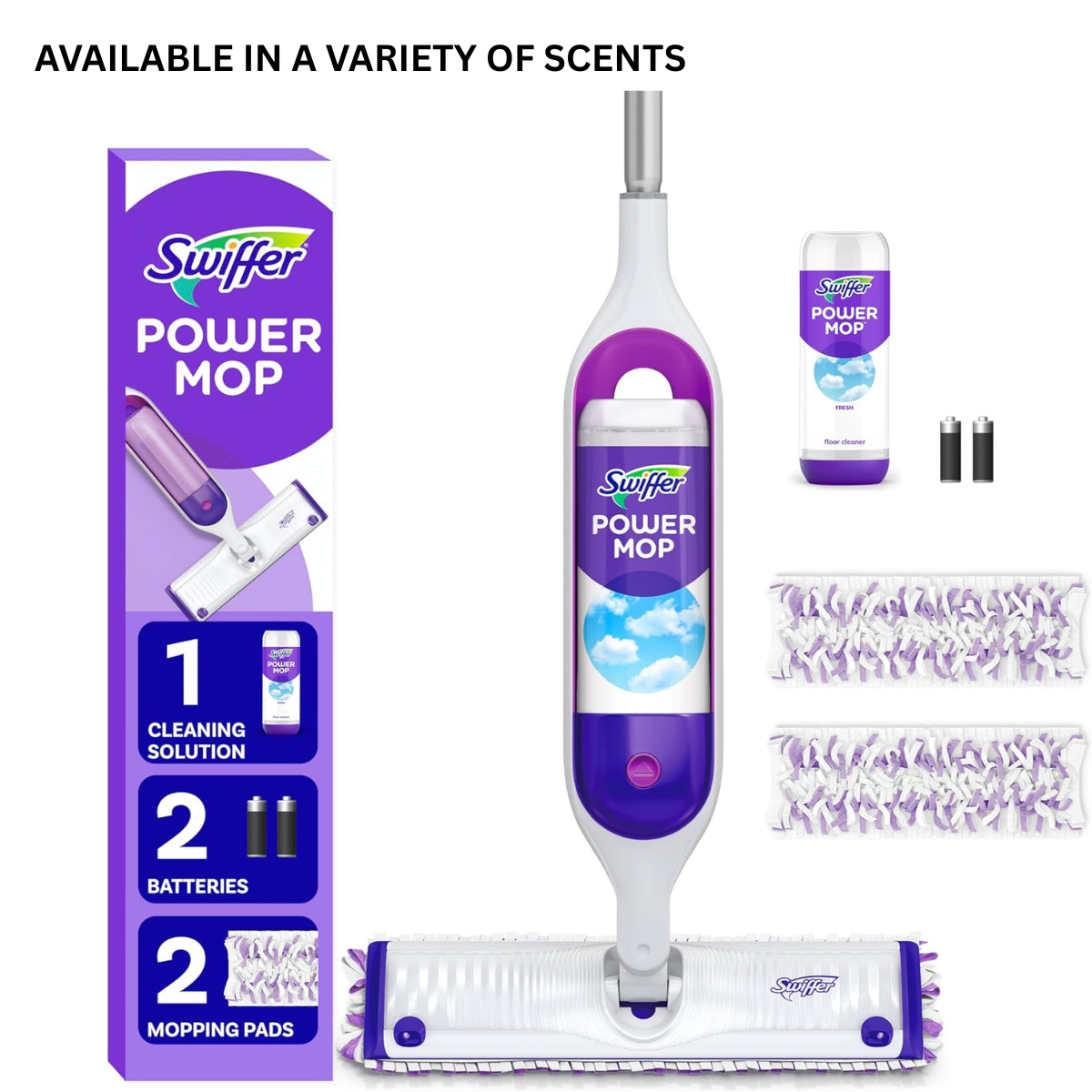 Swiffer PowerMop Multi-Surface Mop Kit – Floor Cleaning System with Fresh Scent Solution, Pads & Batteries