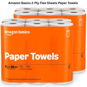Amazon Basics 2-Ply Flex-Sheets Paper Towels – 12 Rolls = 40 Regular Rolls, Strong & Absorbent Everyday Cleaning Towels