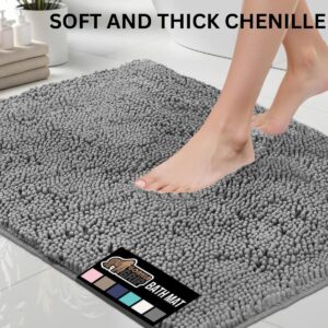 Gorilla Grip Thick Chenille Bathroom Bath Rug – Soft Absorbent Quick-Dry Microfiber Bath Mat with Non-Slip Rubber Backing (24x17 Grey)