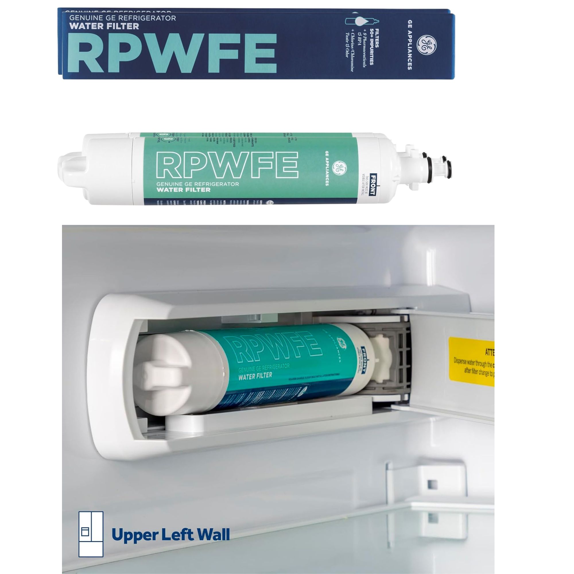 GE RPWFE Refrigerator Water Filter β Genuine Replacement, Reduces Lead, Microplastics & 50+ Impurities (1 Pack)