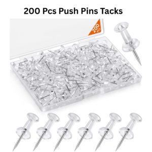 200 Pcs Clear Push Pins Thumb Tacks – Steel Point Decorative Pins for Bulletin Board, Corkboard, Office & Home Use