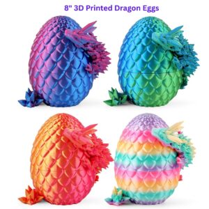 3D Printed Dragon Egg Toy Set (4 Pack) – 8” Articulated Dragon Eggs for Kids, Easter Gifts & Fantasy Decor