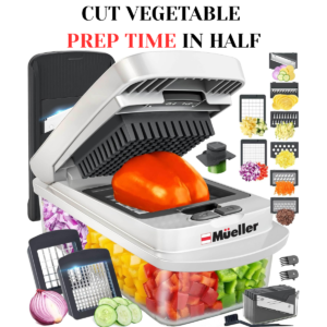 Mueller Pro Vegetable Chopper 10-in-1 – Onion Cutter, Mandoline Slicer & Food Chopper with Container