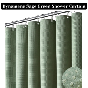 Dynamene Sage Green Shower Curtain 72x72 – Heavy Duty Waffle Textured Polyester Bath Curtain with 12 Hooks (Luxury Weighted Fabric)