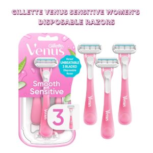 Gillette Venus Sensitive Women’s Disposable Razors (3 Pack) – Smooth & Gentle Shaving for Sensitive Skin