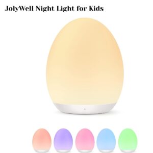 JolyWell Baby Night Light – Rechargeable Egg Lamp with 7 Color Modes, Stepless Dimming & Touch Control for Nursery & Breastfeeding