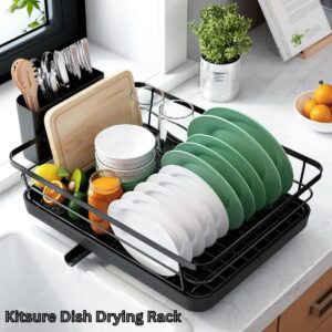 Kitsure Dish Drying Rack – Stainless Steel Kitchen Counter Organizer with Cutlery Holder (Black, Compact Size)