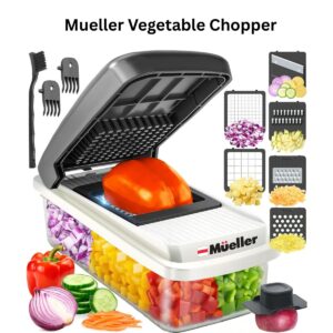 Mueller Vegetable Chopper Mandoline Slicer – Multi-Function Veggie Cutter, Onion Dicer & Cheese Grater with Container (White/Grey)