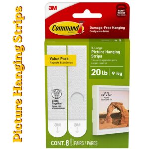 Command 20 lb XL Picture Hanging Strips – 16 Pack Heavy Duty Damage-Free Wall Mount for Frames & Home Decor