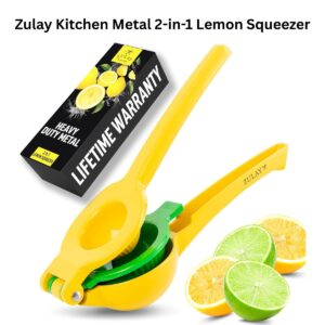 Zulay Kitchen 2-in-1 Metal Lemon Squeezer – Heavy-Duty Citrus Juicer for Maximum Juice Extraction (Yellow/Green)