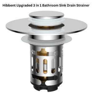 Hibbent 3-in-1 Bathroom Sink Drain Strainer – Universal Pop Up Sink Stopper with Hair Catcher & Stainless Steel Filter Basket