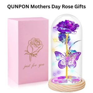 QUNPON Purple Butterfly Rose Gift for Mom – Romantic Flower Gift for Mothers Day, Birthday & Special Occasions