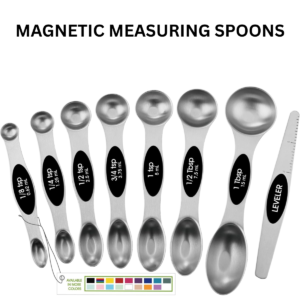 Spring Chef Magnetic Measuring Spoons Set – Stainless Steel Kitchen Measuring Spoons for Baking & Cooking (Set of 8, Black)