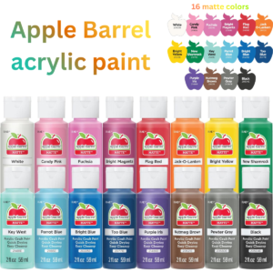 Apple Barrel Vibrant Spectrum Acrylic Craft Paint Set – 16 Matte Colors, 2 oz Bottles for DIY Arts & Crafts