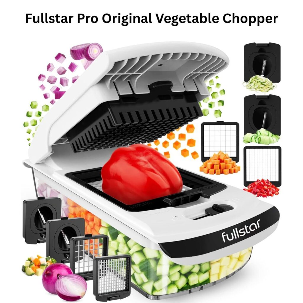 Fullstar Pro Vegetable Chopper & Spiralizer – 4-in-1 Onion Dicer, Fruit Cutter & Food Prep Tool with Container (White)