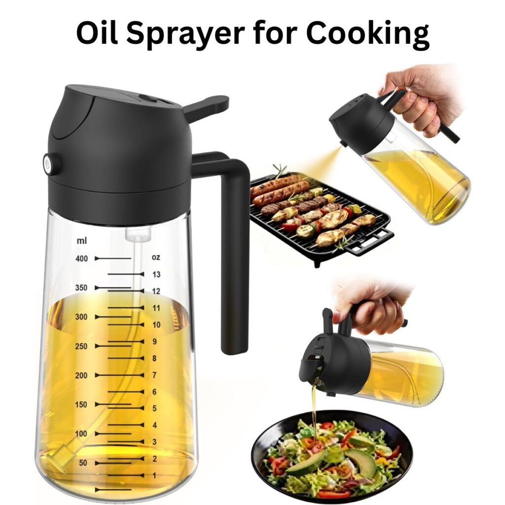 TrendPlain 16oz Glass Olive Oil Sprayer – 2-in-1 Oil Dispenser Bottle for Air Fryer, Salad & BBQ Cooking