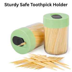 Sturdy Safe Toothpick Holder with 800 Natural Wood Toothpicks – Decorative Toothpick Dispenser, 2-Pack Green