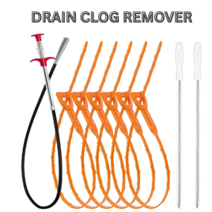 9-Piece Drain Clog Remover Tool Set – Drain Snake Hair Remover, Drain Auger & Cleaning Brushes for Kitchen Sink, Bathroom Tub & Toilet