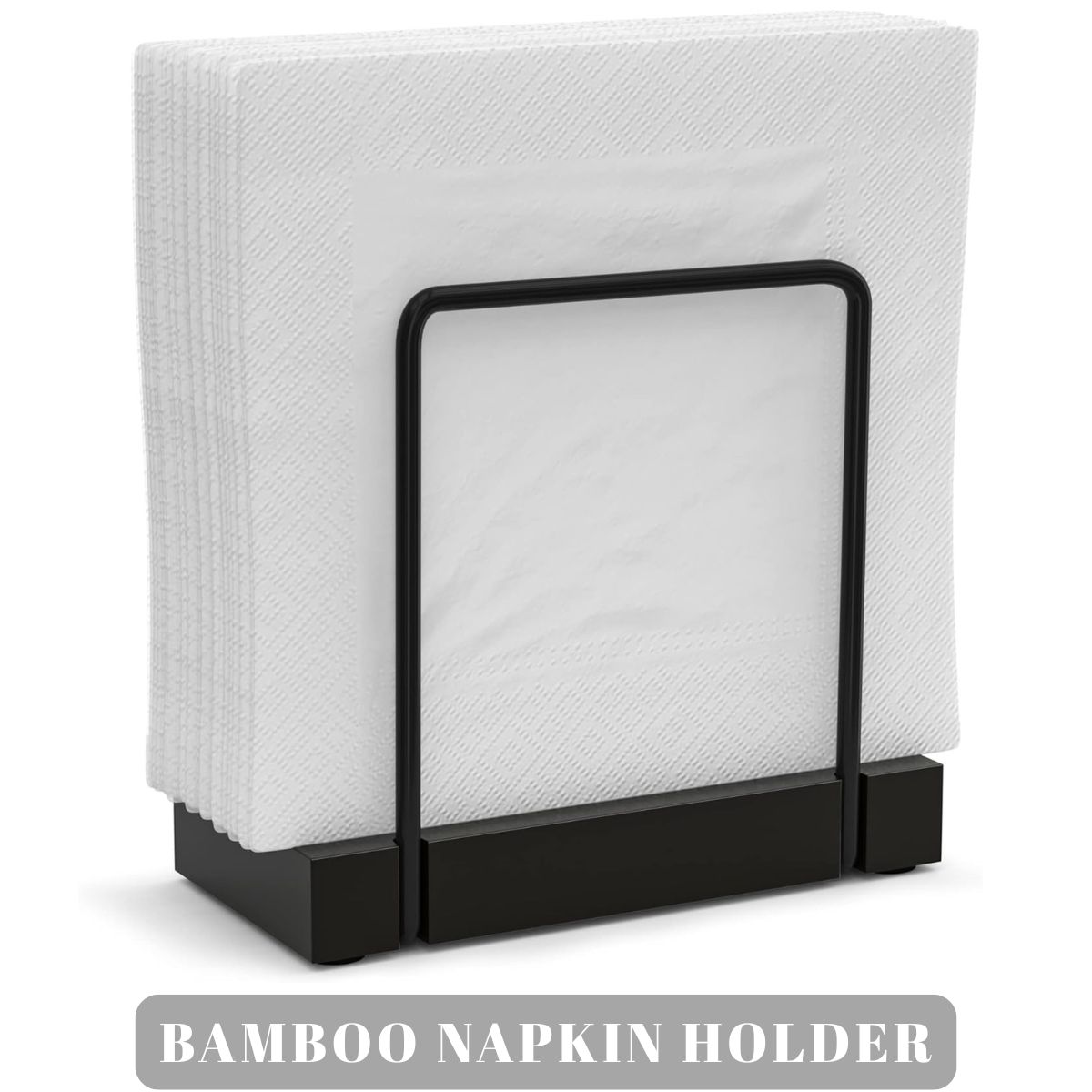 Bamboo & Iron Napkin Holder for Table | Rustic Kitchen & Dining Room Napkin Dispenser