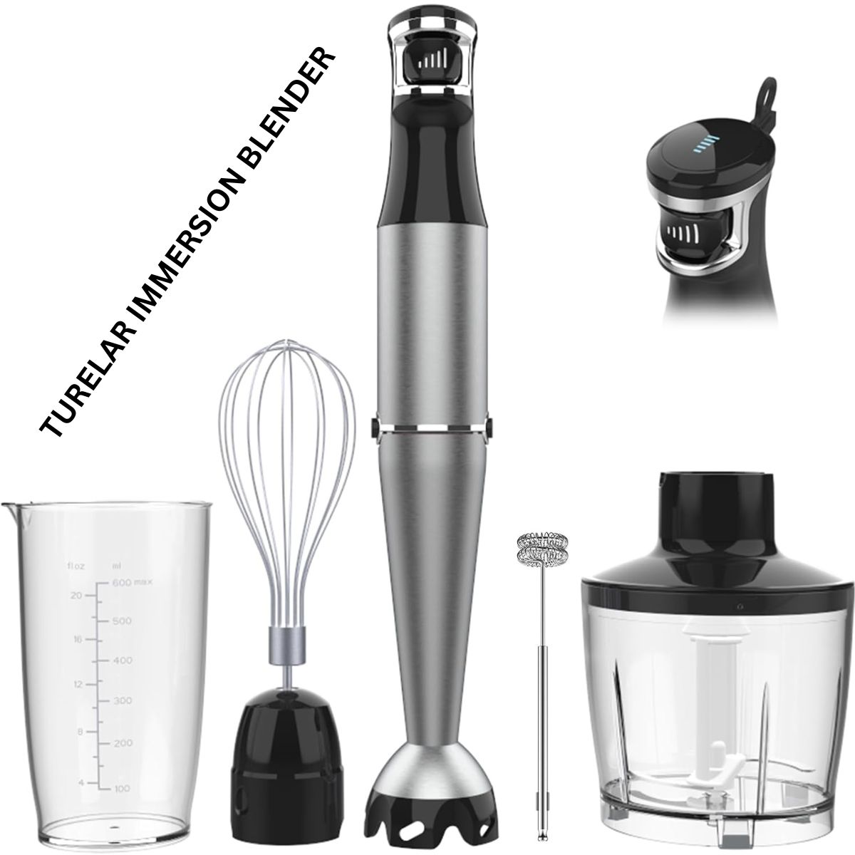 Turelar 1100W 5-in-1 Immersion Blender | Powerful Hand Blender with Chopper & Whisk