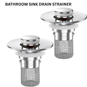 Bathroom Sink Drain Strainer (2-Pack) – Pop-Up Sink Stopper with Removable Stainless Steel Hair Catcher