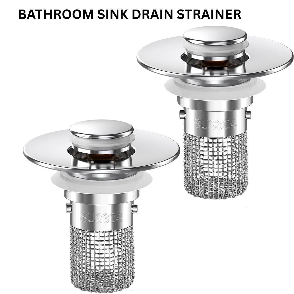 Bathroom Sink Drain Strainer (2-Pack) β Pop-Up Sink Stopper with Removable Stainless Steel Hair Catcher