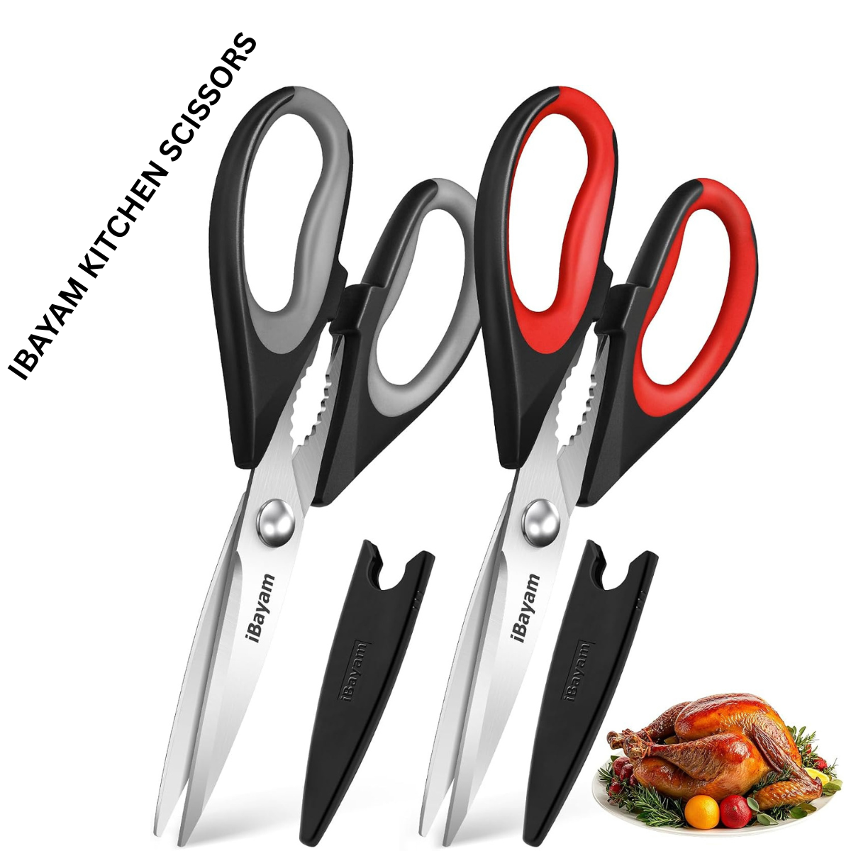 iBayam Heavy Duty Kitchen Scissors 2 Pack | Stainless Steel Kitchen Shears